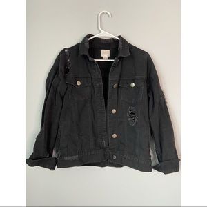 Distressed black denim jacket